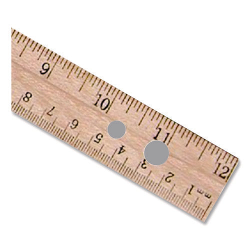 Image of Westcott® Three-Hole Punched Wood Ruler English And Metric With Metal Edge, 12" Long