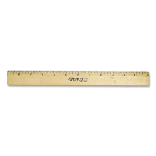 Image of Westcott® Beveled Wood Ruler, Standard, 12" Long, Natural Hardwood, 12/pack