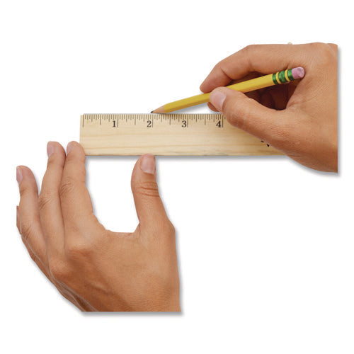 Image of Westcott® Beveled Wood Ruler, Standard, 12" Long, Natural Hardwood, 12/pack