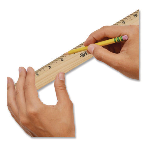 Image of Westcott® Beveled Wood Ruler, Standard, 12" Long, Natural Hardwood, 12/pack
