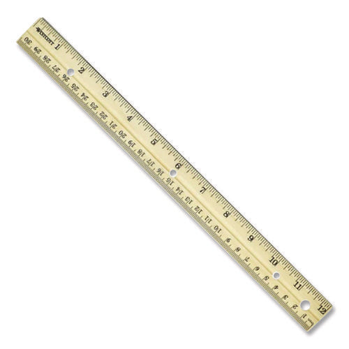 Image of Westcott® Three-Hole Punched Wood Ruler, Standard/metric, 12" (30 Cm) Long, Natural Wood, 36/box