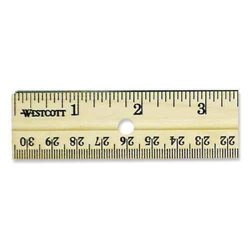 Image of Westcott® Three-Hole Punched Wood Ruler, Standard/metric, 12" (30 Cm) Long, Natural Wood, 36/box