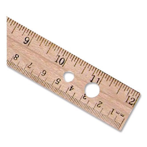 Image of Westcott® Three-Hole Punched Wood Ruler, Standard/metric, 12" (30 Cm) Long, Natural Wood, 36/box