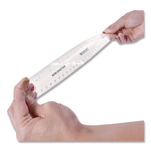 Image of Westcott® Non-Shatter Flexible Ruler, Standard/metric, 12" (30 Cm) Long, Plastic, Clear, 12/box