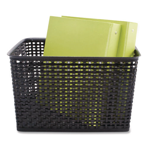 Image of Advantus Plastic Weave Bin, Large, 13.5" X 10.5" X 8.75", Black