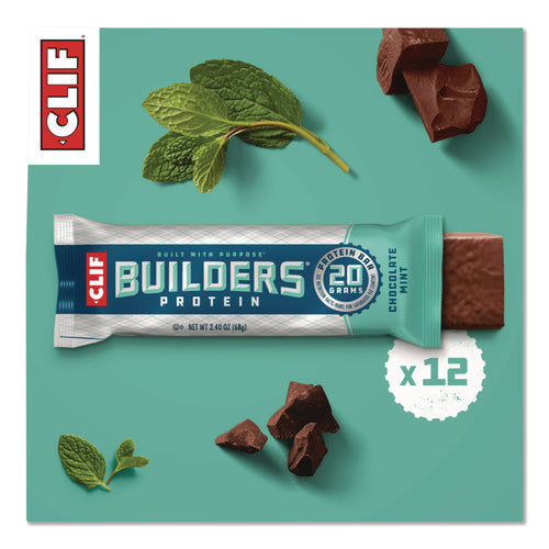Image of CLIF® Bar Builders Protein Bar, Chocolate Mint, 2.4 Oz Bar, 12 Bars/box