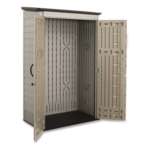 Image of Rubbermaid® Vertical Storage Shed, 53 cu ft, 2.5 ft x 4 ft x 7 ft, Sandstone/Faint Maple