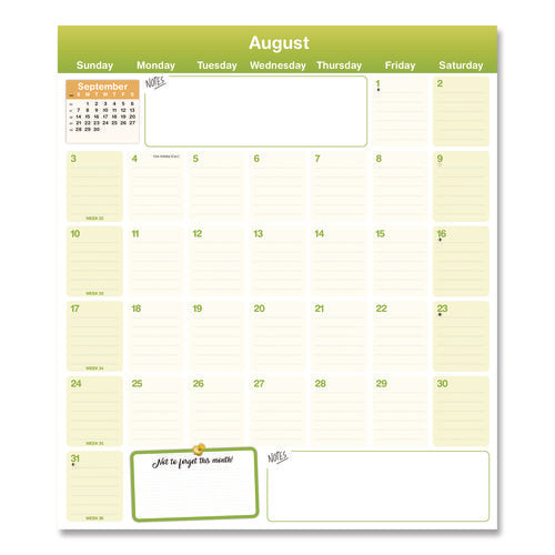 Image of Blueline® Fridge Planner Magnetized Monthly Calendar with Pads + Pencil, 14 x 13.5, Yellow/Green Sheets, 17-Month: Aug 2024 to Dec 2025