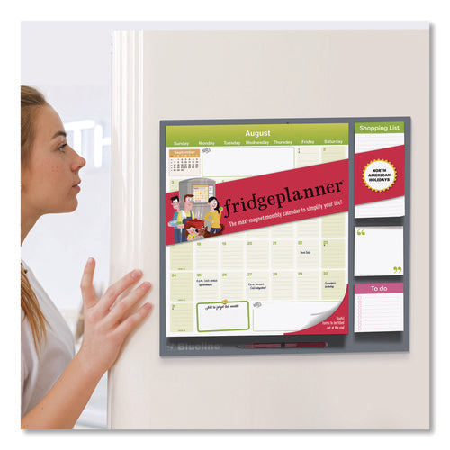 Image of Blueline® Fridge Planner Magnetized Monthly Calendar with Pads + Pencil, 14 x 13.5, Yellow/Green Sheets, 17-Month: Aug 2024 to Dec 2025
