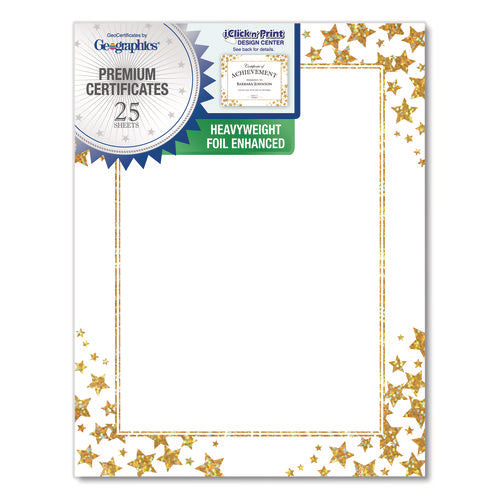 Image of Geographics® Award Certificates, 8.5 x 11, White with Gold/White Star Border, 25/Pack