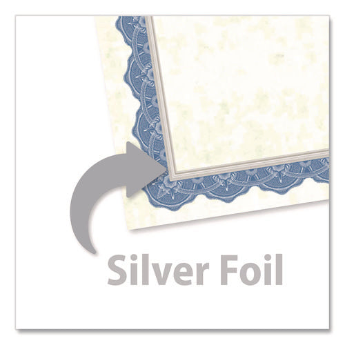 Image of Geographics® Award Certificates, 8.5 x 11, Natural with Braided Blue/Silver Border, 15/Pack