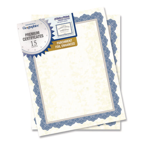 Image of Geographics® Award Certificates, 8.5 x 11, Natural with Braided Blue/Silver Border, 15/Pack