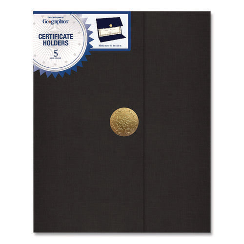 Image of Geographics® Tri-Fold Certificate Holder, 9.2 x 12.5, Black, 5/Pack