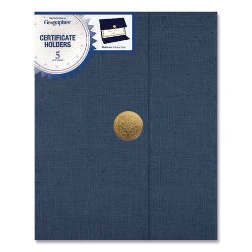 Image of Geographics® Tri-Fold Certificate Holder, 9.25 x 12.5, Navy Blue, 5/Pack