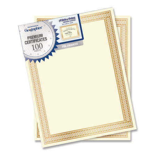 Image of Geographics® Award Certificates, 8.5 x 11, Ivory with Traditional Gold Border, 100/Pack