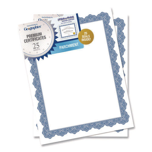Image of Geographics® Award Certificates, 8.5 x 11, White with Braided Blue Border, 25/Pack
