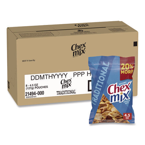 Image of Chex Mix® Snack Mix Savory Traditional, 4.5 oz Bag, 8/Box