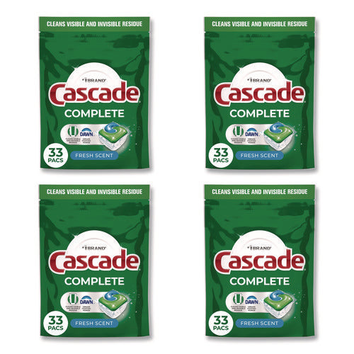 Image of Cascade® Complete ActionPacs, Fresh Scent, 17.6 oz Bag, 33 Pacs/Bag, 4 Bags/Carton