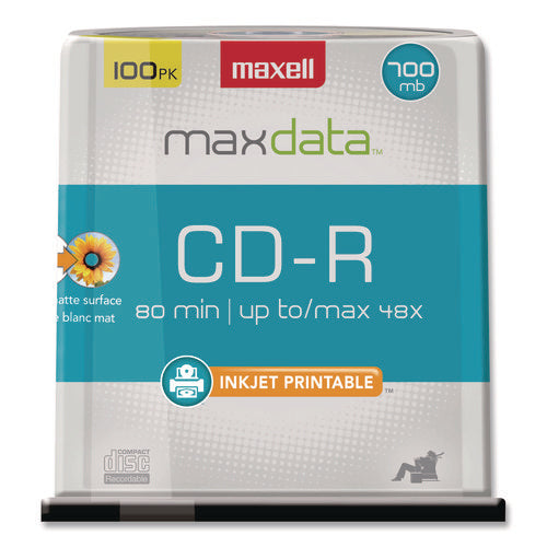 Image of Maxell® CD-R Printable Recordable Disc, 700 MB/80 min, 48x, Spindle, Matte White, 100/Pack