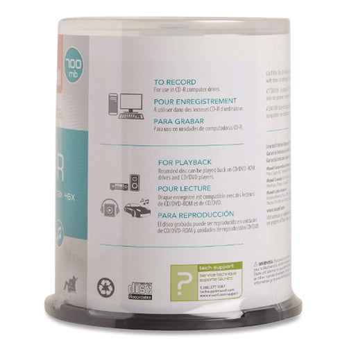 Image of Maxell® CD-R Printable Recordable Disc, 700 MB/80 min, 48x, Spindle, Matte White, 100/Pack