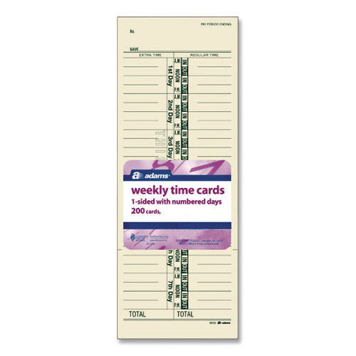 Image of Adams® Time Cards for Acroprint, Amano and Lathem Time Clocks, One-Sided, 3.38" x 9", 200/Pack