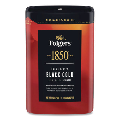Image of 1850 Black Gold Roast Ground Coffee, 12 oz Canister, 6/Carton