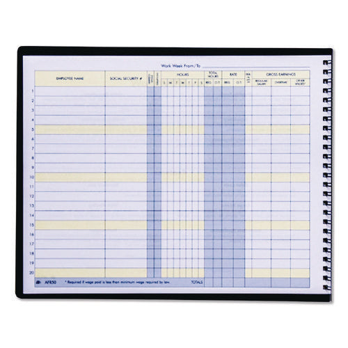 Image of Adams® Weekly Payroll Record Book for 20 Employees, Two-Page Spread: 36 Columns, Royal Blue Cover, 8.5 x 11 Sheets, 56 Sheets/Book