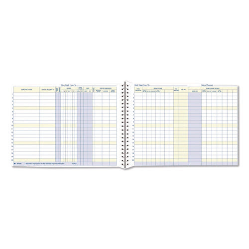 Image of Adams® Weekly Payroll Record Book for 20 Employees, Two-Page Spread: 36 Columns, Royal Blue Cover, 8.5 x 11 Sheets, 56 Sheets/Book