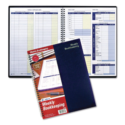 Image of Adams® Weekly Bookkeeping Ledger, Columns Vary By Section, Royal Blue Cover, 11 x 8.5 Sheets, 56 Sheets/Book