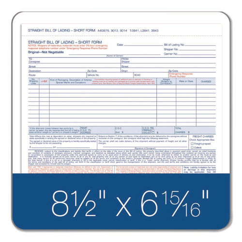 Image of Adams® Bill of Lading - Short Form for Up to Ten Articles, Three-Part Carbonless, 8.5 x 6.94, 250 Forms Total