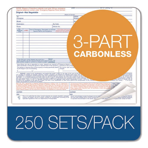 Image of Adams® Bill of Lading - Short Form for Up to Ten Articles, Three-Part Carbonless, 8.5 x 6.94, 250 Forms Total