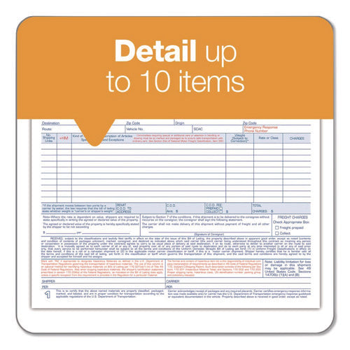 Image of Adams® Bill of Lading - Short Form for Up to Ten Articles, Three-Part Carbonless, 8.5 x 6.94, 250 Forms Total