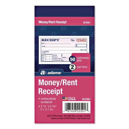 Image of Adams® Money/Rent Receipt Book, Two-Part Carbonless, 4.88 x 2.75, 50 Forms Total
