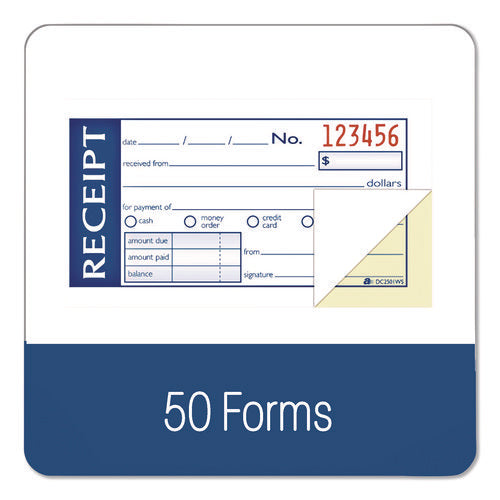 Image of Adams® Write 'n Stick Receipt Book, Two-Part Carbonless, 4.88 x 2.75, 50 Forms Total