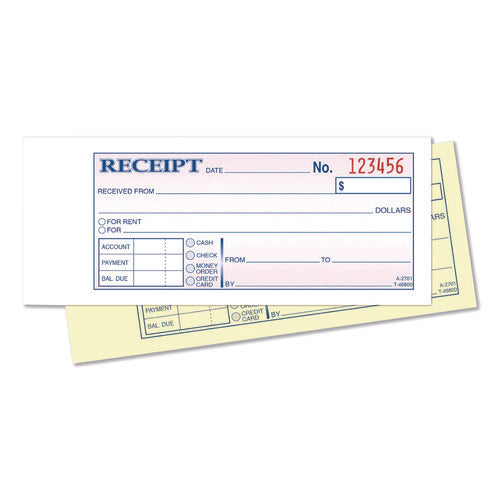 Image of Adams® Money/Rent Receipt Book, Two-Part Carbonless, 6.69 x 2.75, 50 Receipts/Book, 5 Books/Pack