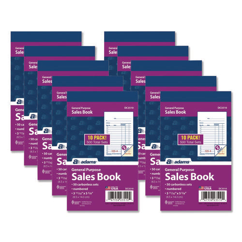 Image of Adams® Multipart General-Purpose Sales Pad, Two-Part Carbonless, 3.34 x 5.13, 50 Forms/Pad, 10 Pads/Pack