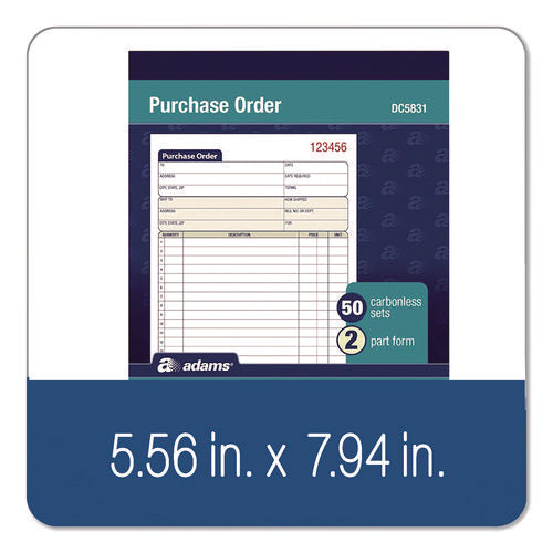 Image of Adams® Multipart Purchase Order Pad, Two-Part Carbonless, 5.56 x 7.94, 50 Forms Total