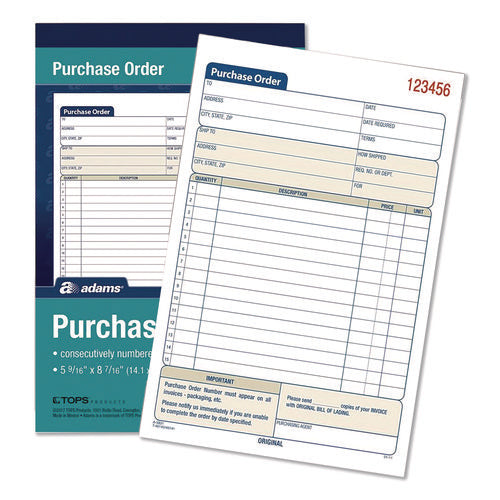 Image of Adams® Multipart Purchase Order Pad, Two-Part Carbonless, 5.56 x 7.94, 50 Forms Total