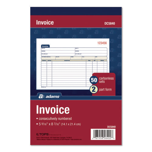 Image of Adams® Multipart General-Purpose Invoice Pad, Two-Part Carbonless, 7.94 x 5.56, 50 Forms Total