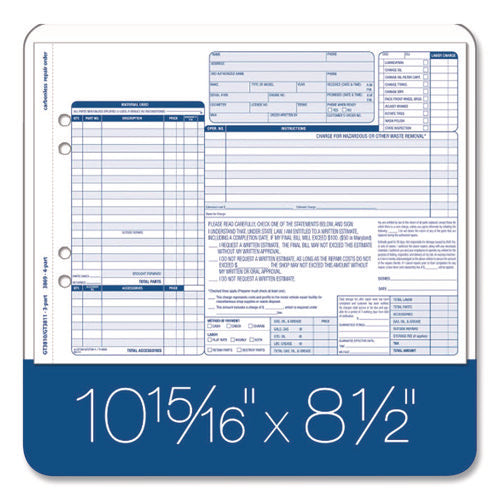 Image of Adams® Multipart Auto Repair Work Order Forms, Three-Part Carbonless, 8.5 x 6.94, 50 Forms Total
