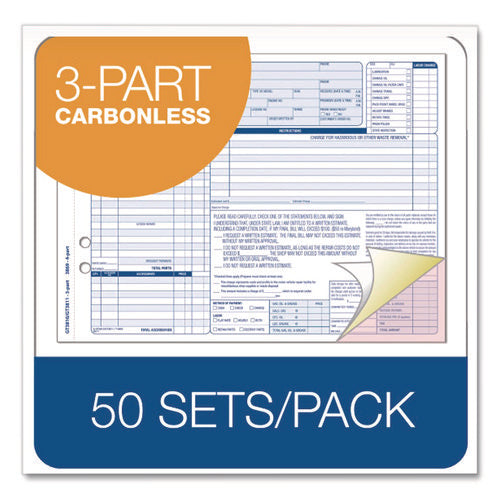 Image of Adams® Multipart Auto Repair Work Order Forms, Three-Part Carbonless, 8.5 x 6.94, 50 Forms Total