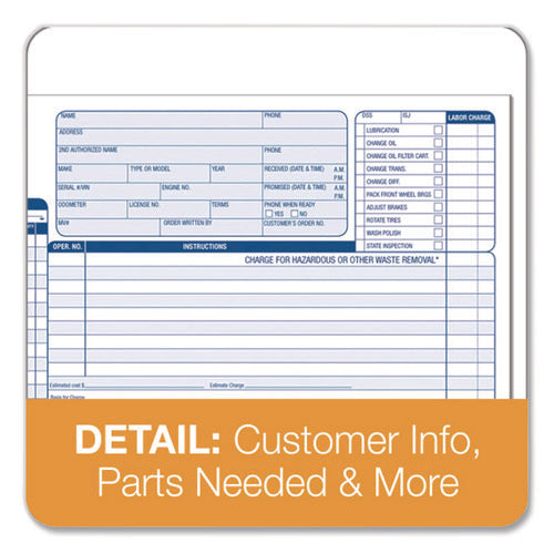 Image of Adams® Multipart Auto Repair Work Order Forms, Three-Part Carbonless, 8.5 x 6.94, 50 Forms Total