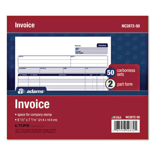 Image of Adams® Multipart General-Purpose Invoice Forms, Two-Part Carbonless, 8.5 x 6.94, 50 Forms Total