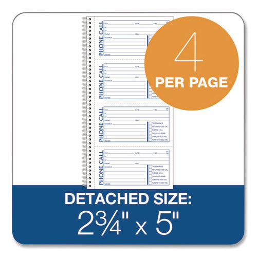 Image of Adams® Wirebound Telephone Message Book, Two-Part Carbonless, 4.75 X 2.75, 4 Forms/sheet, 400 Forms Total