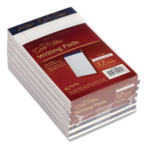 Image of Ampad® Gold Fibre Writing Pads, Medium/college Rule, 50 White 5 X 8 Sheets, Dozen
