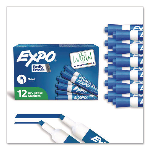 Image of EXPO® Low-Odor Dry-Erase Marker, Broad Chisel Tip, Blue, Dozen