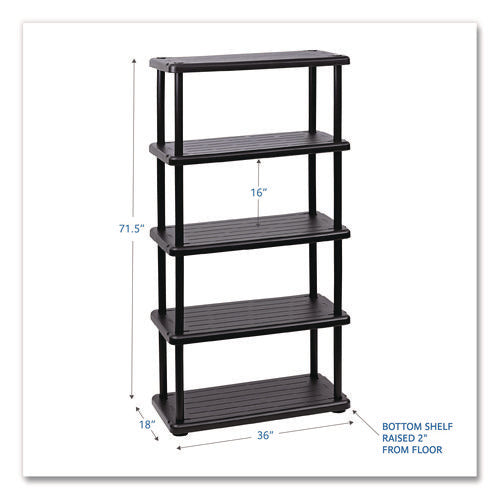 Image of Iceberg Rough n Ready Open Storage System, Five-Shelf, Blow-Molded HDPE, 36w x 18d x 74h, Black