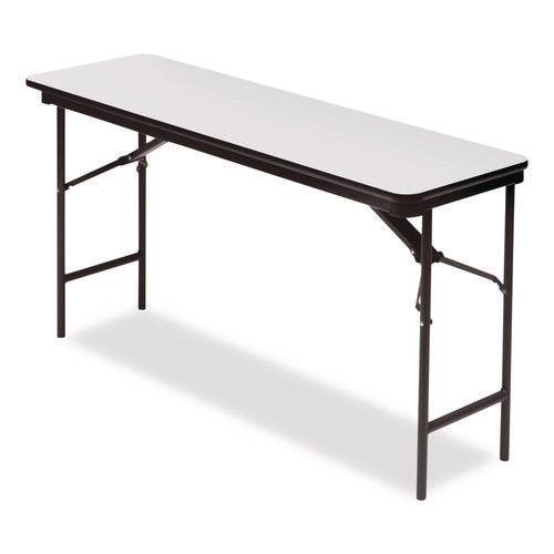 Image of Iceberg OfficeWorks Commercial Wood-Laminate Folding Table, Rectangular, 60" x 18" x 29", Gray Top, Charcoal Base
