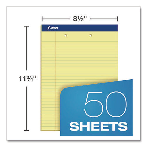 Image of Ampad® Perforated Writing Pads, Wide/legal Rule, 50 Canary-Yellow 8.5 X 11.75 Sheets, Dozen