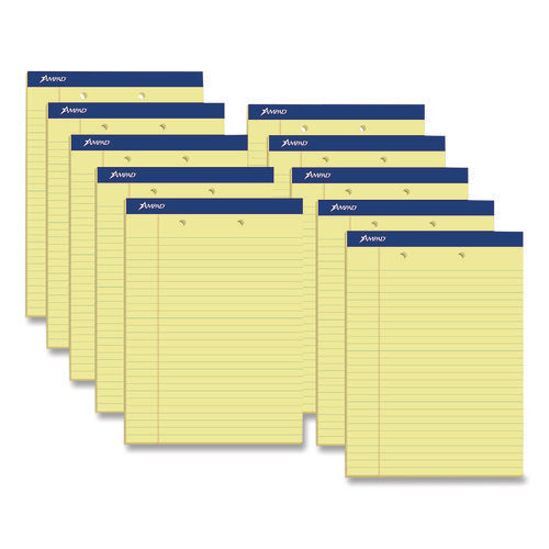 Image of Ampad® Perforated Writing Pads, Wide/legal Rule, 50 Canary-Yellow 8.5 X 11.75 Sheets, Dozen